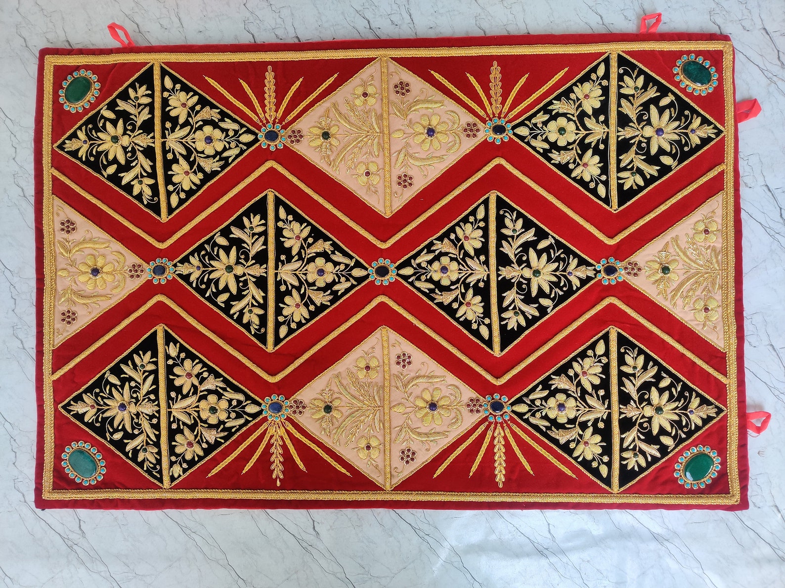 Hand Embroidered Silk Tapestry wall hanging art embellished by Etsy