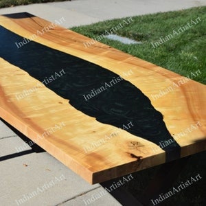 Tablero de mesa de madera de acacia epoxi: Mesa de comedor de resina negra River