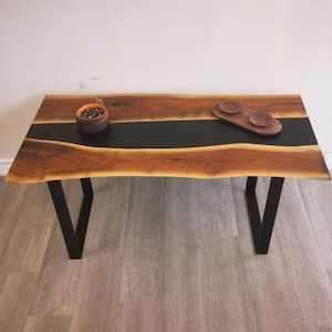 Epoxy Table in Indian Natural wood / Customize wooden Epoxy Tables in Black Color / Live Edge wood Table top / Coffee Table for Christmas