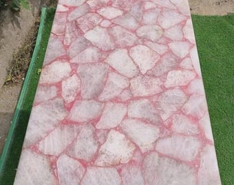 Handmade Pink Rose Quartz Table Top: Customizable Dining or Coffee Table