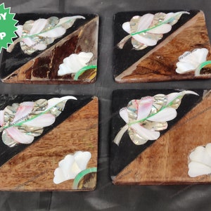 Handmade Marble Coasters Set: Taj Mahal Inspired, Semi Precious Stones