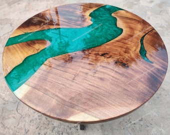Acacia Wood Round Epoxy Table Top: Green River Design