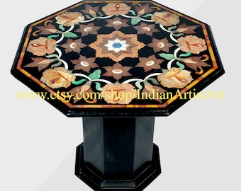 手作りの黒大理石の八角形テーブル：タージ・マハルの花象嵌 - Etsy 日本