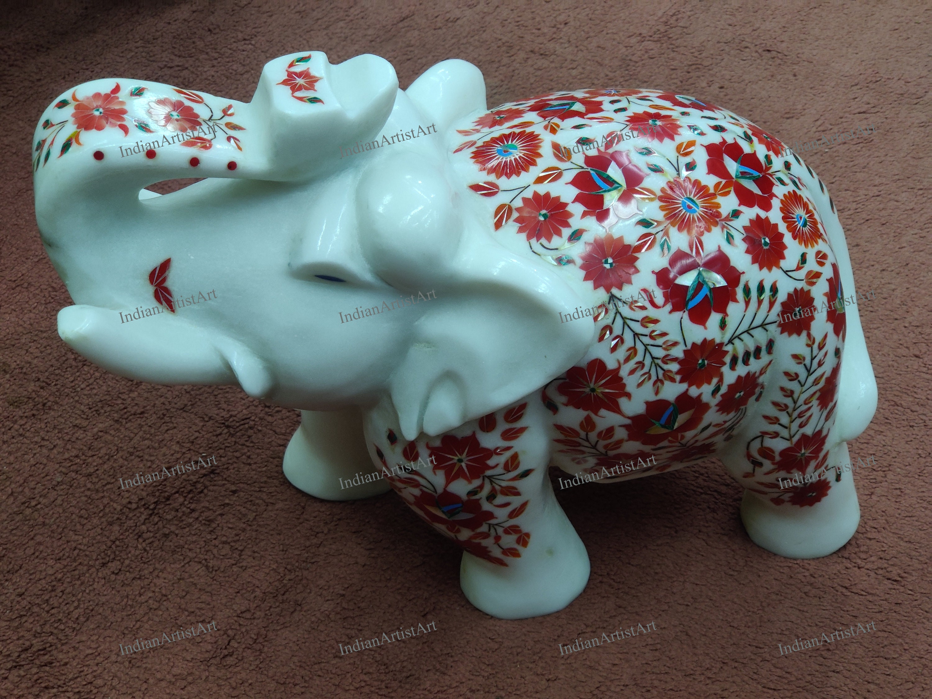 大理石　象の置物 ヴィンテージ大理石オニキス象の置物：天然石のホームデコレーション