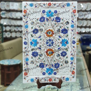 White Marble Serving Tray: Handmade Inlay Art, Home Decor (12 X 18 Inch)