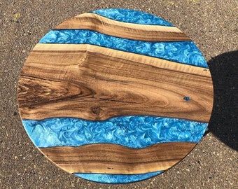 Blue River Epoxy Table Top: Round Wood Desk, Custom Made