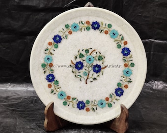 Placa de mármol Pietre Dure hecha a mano: arte con incrustaciones florales, India