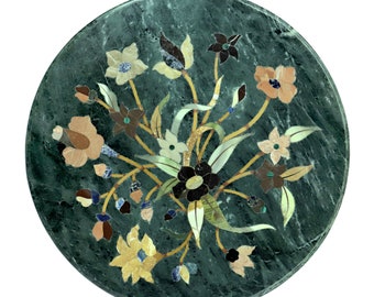Green Marble Coffee Table Top with flower inlay art