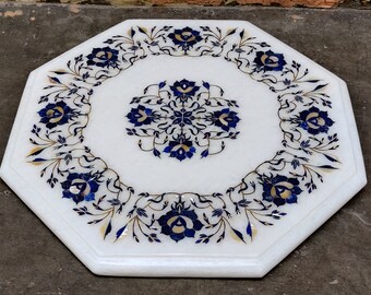 Marble Inlay Coffee Table Top: Lapis Lazuli, Mother of Pearl
