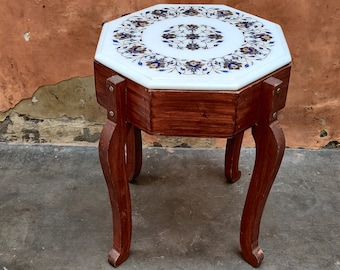 Marble Inlay Coffee Table: Lapis Lazuli, Mother of Pearl, Jasper