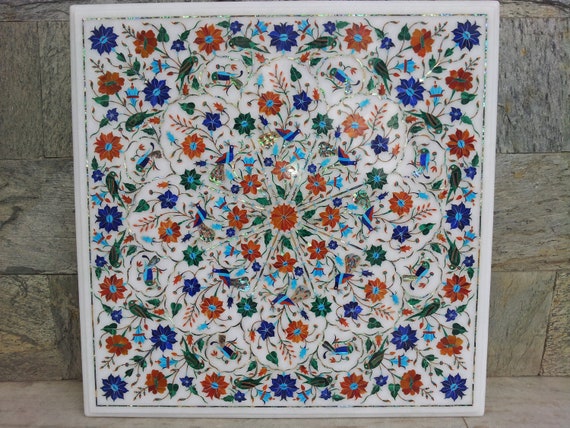 White marble inlay table cheap tops