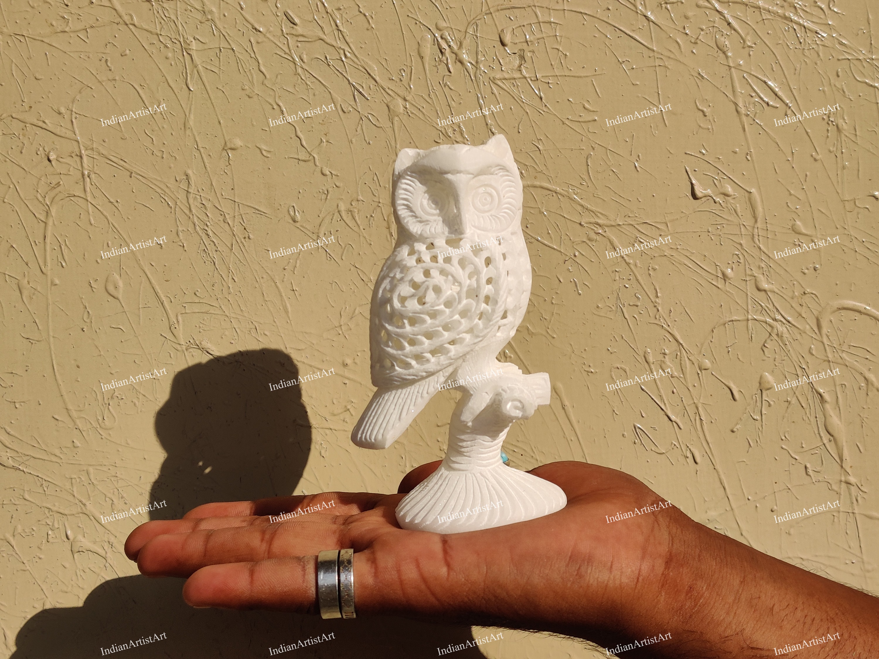 手作りの白い大理石のフクロウの置物：ホームオフィスの装飾 - Etsy 日本