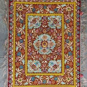 Embroidered Floral Zardozi Tapestry: Indian Jewel Carpet Wall Art
