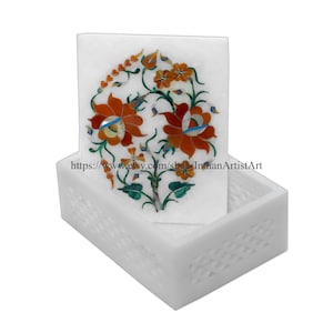 Cornelian Box for Jewelry Storage for Gifts / Indian Handmade Gift Box for Collectibles / Box with Mughal Floral Design / White Marble Box