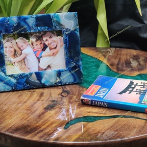 Handmade Blue Agate Stone Picture Frame: 4x6 or 5x7 Photo
