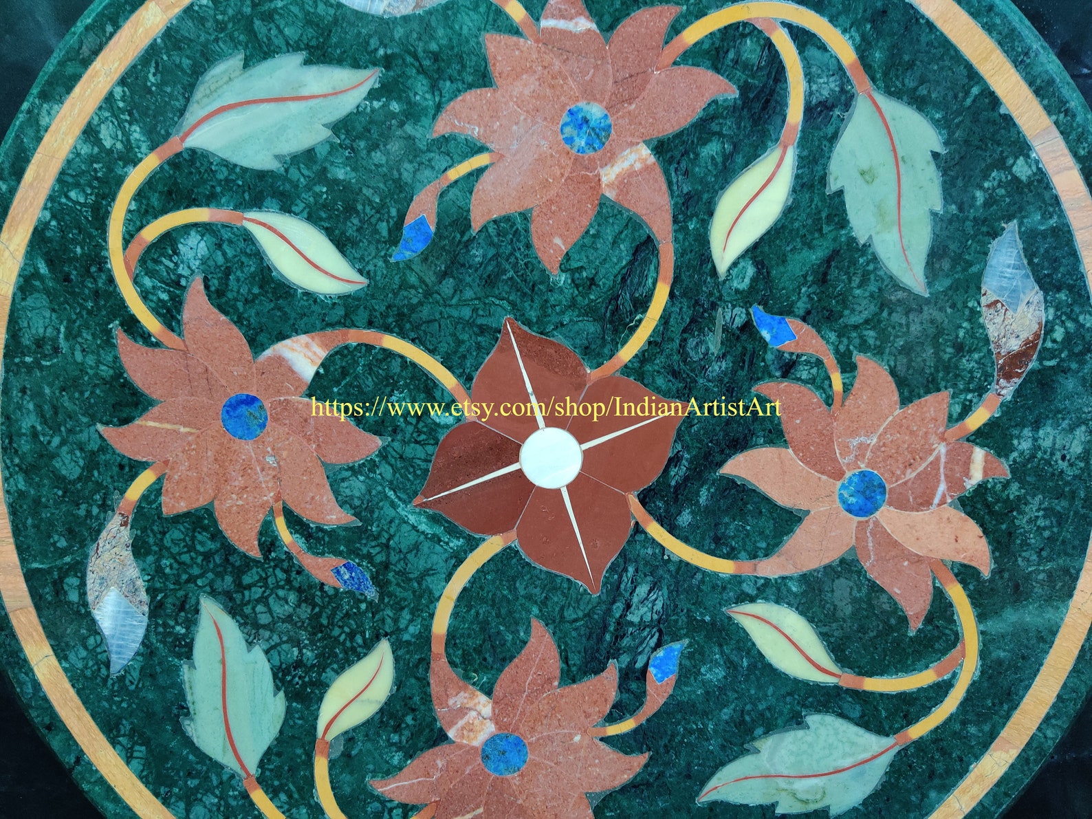 Green Marble Coffee Table Top is Inlaid With Semi Precious Etsy