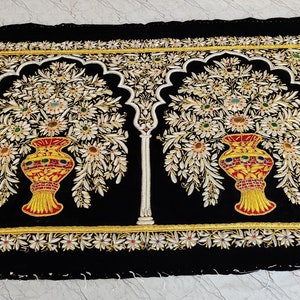 Black Velvet Zardozi Embroidery Wall Hanging: Metallic Thread Art