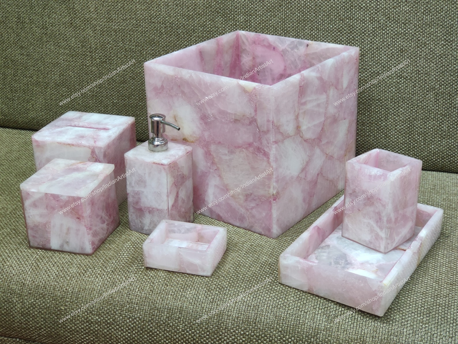 Pink Rose Quartz Bathroom Set / Set of Seven Pieces for Etsy