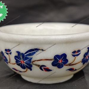 Schüssel in kleiner Größe / Weiße Marmorschüssel für Geschenke / Indische handgemachte Schüssel eingelegt mit blauem Lapislazuli