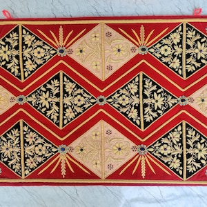 Hand Embroidered Silk Tapestry: Zardozi Jewel Wall Hanging