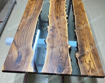 Acacia Wood Epoxy Dining Table: Handmade Clear Resin River Table