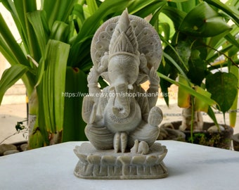 Handmade Green Marble Ganesha Statue: Hindu God Art