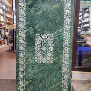 Green Marble Coffee Table Top: Mother of Pearl Inlay, Pietra Dura Art (48x24 Inches)