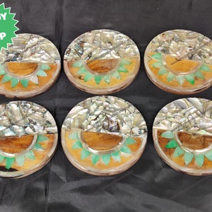Coasters set in marble and wood / Set of Six Coasters for Gifts / Indian Handmade Coasters / Coasters for office Gifts / Corporate Gift Idea