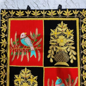 Zardozi Jewel Carpet: Embroidered Velvet Floral Tapestry Wall Art