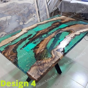Acacia Wood Epoxy Table Top: Green Transparent Resin, Custom Made