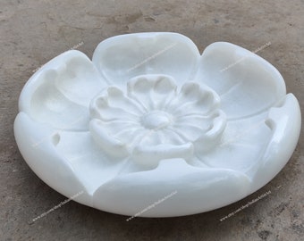 Handmade White Marble Urli Bowl, Home Decor Centerpiece (8 inch)