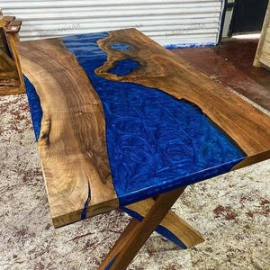 Epoxy Table Top / Wooden Epoxy Dining Table Top / Blue River Epoxy Table / Large Rectangular wood table / wooden table top for dining room