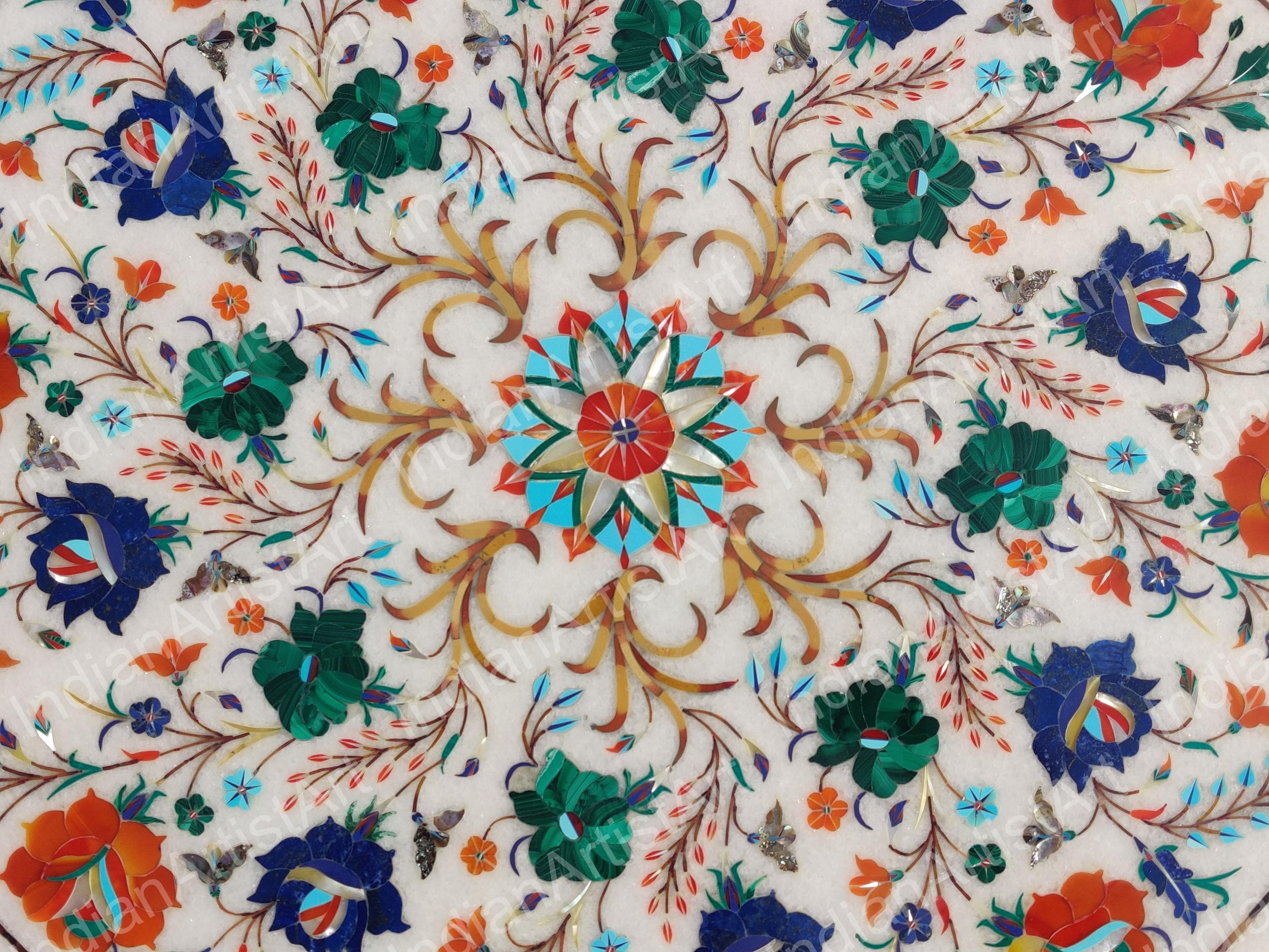 手作りの白い大理石のコーヒーテーブルトップ：八角形のタージ・マハル