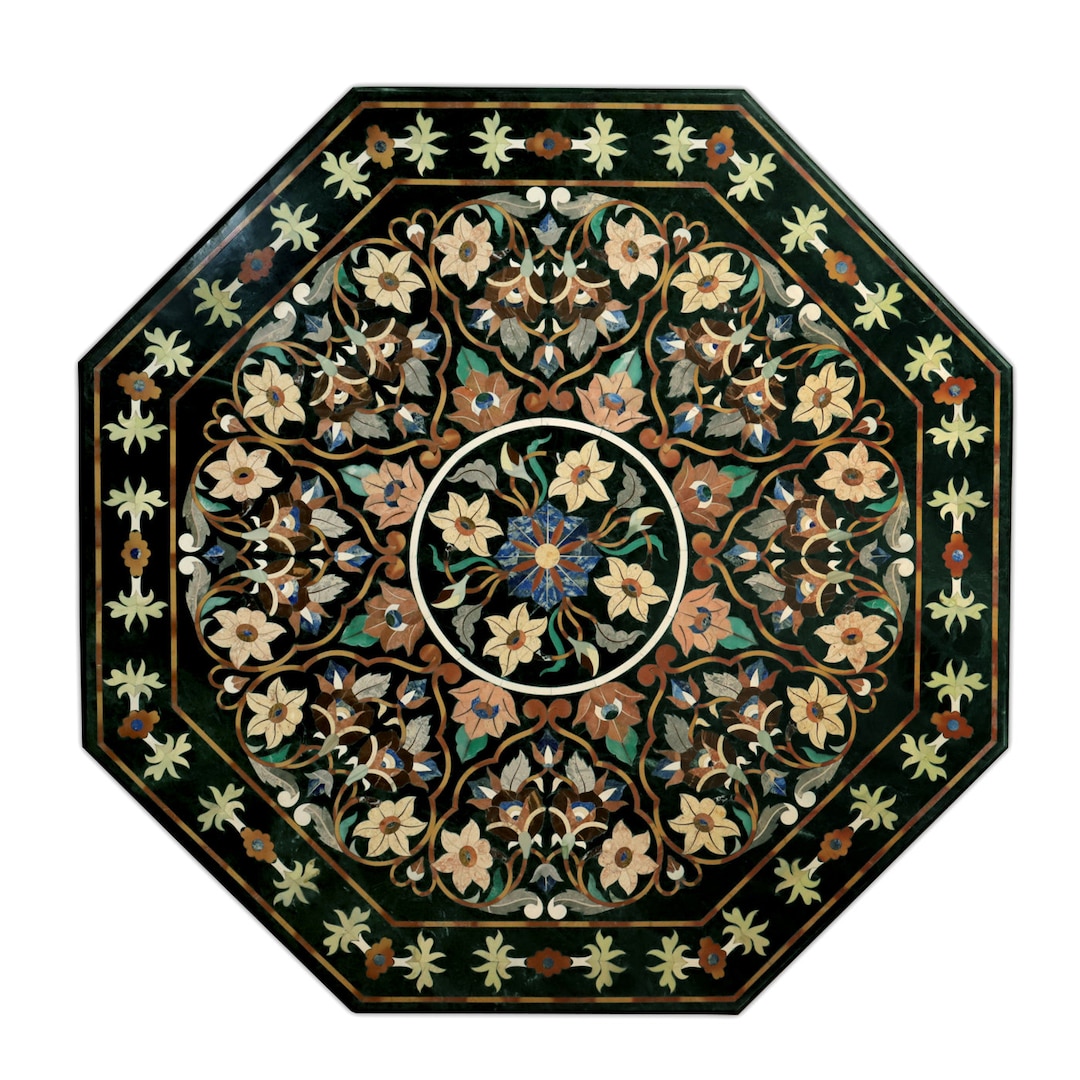 Big Dining Table Top, Green Marble Dining Table Top, Octagonal Dinner