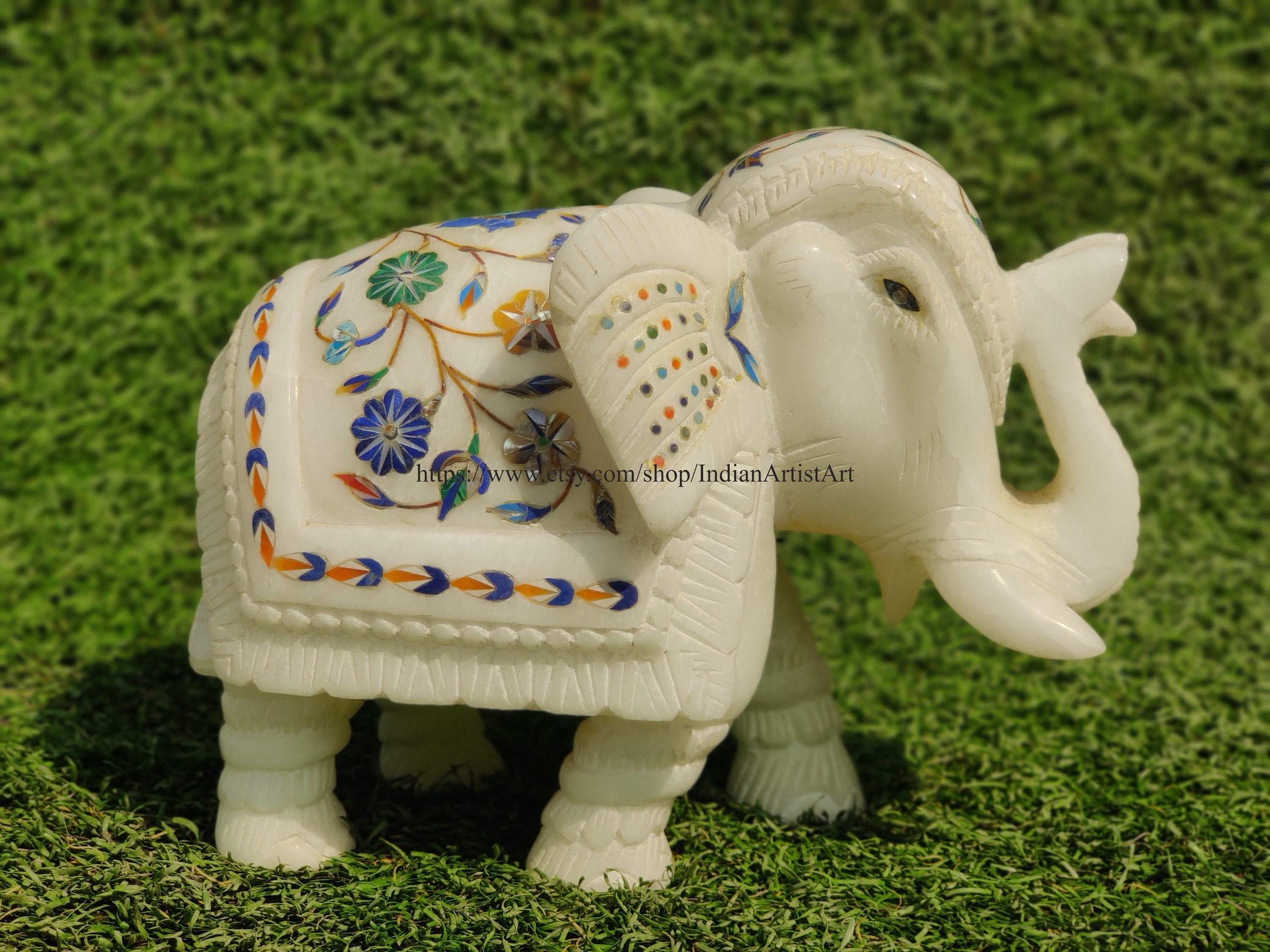 大理石の象の置物：手作りの象嵌細工、室内装飾 - Etsy 日本