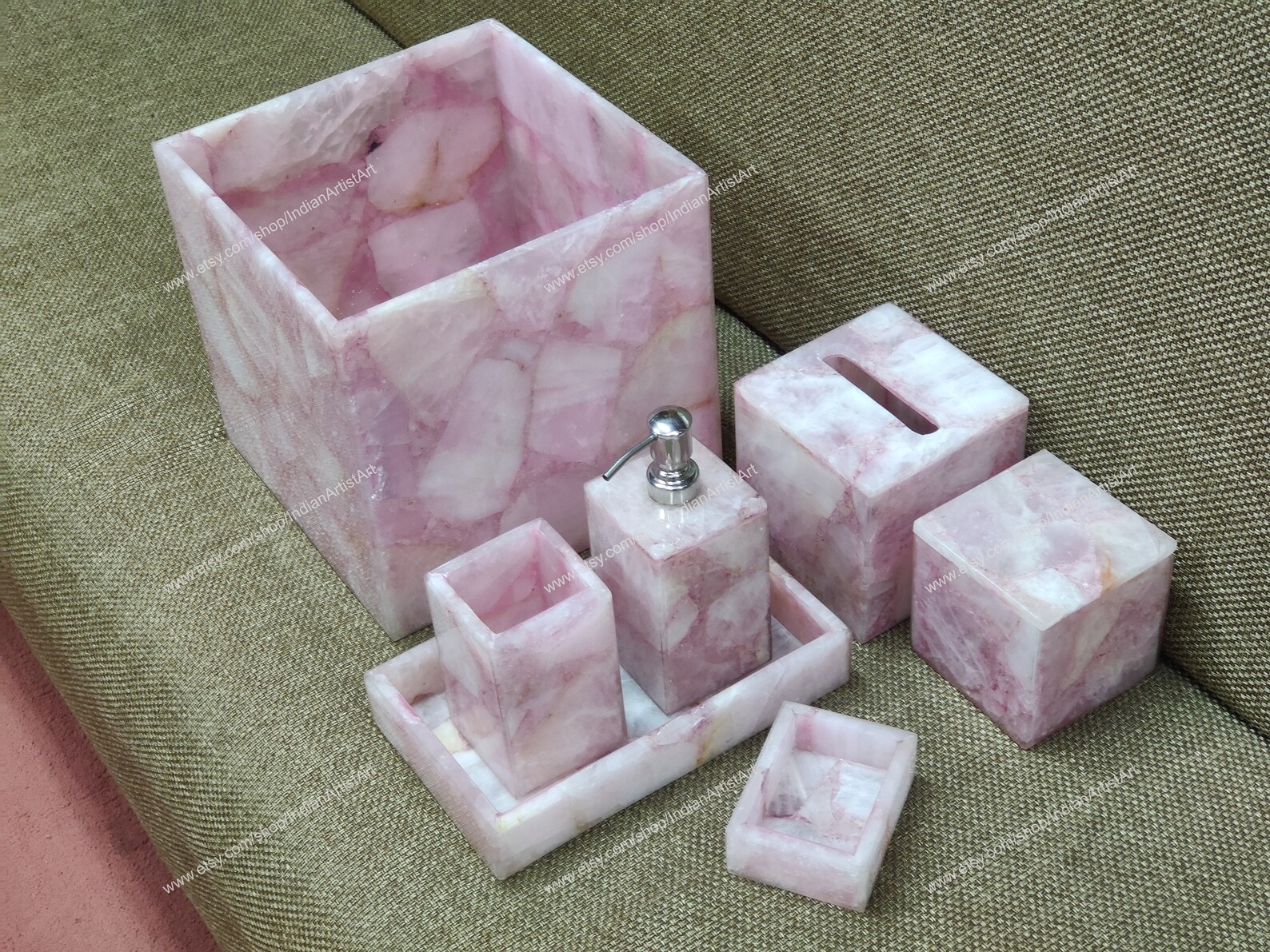 Pink Rose Quartz Bathroom Set / Set of Seven Pieces for Etsy