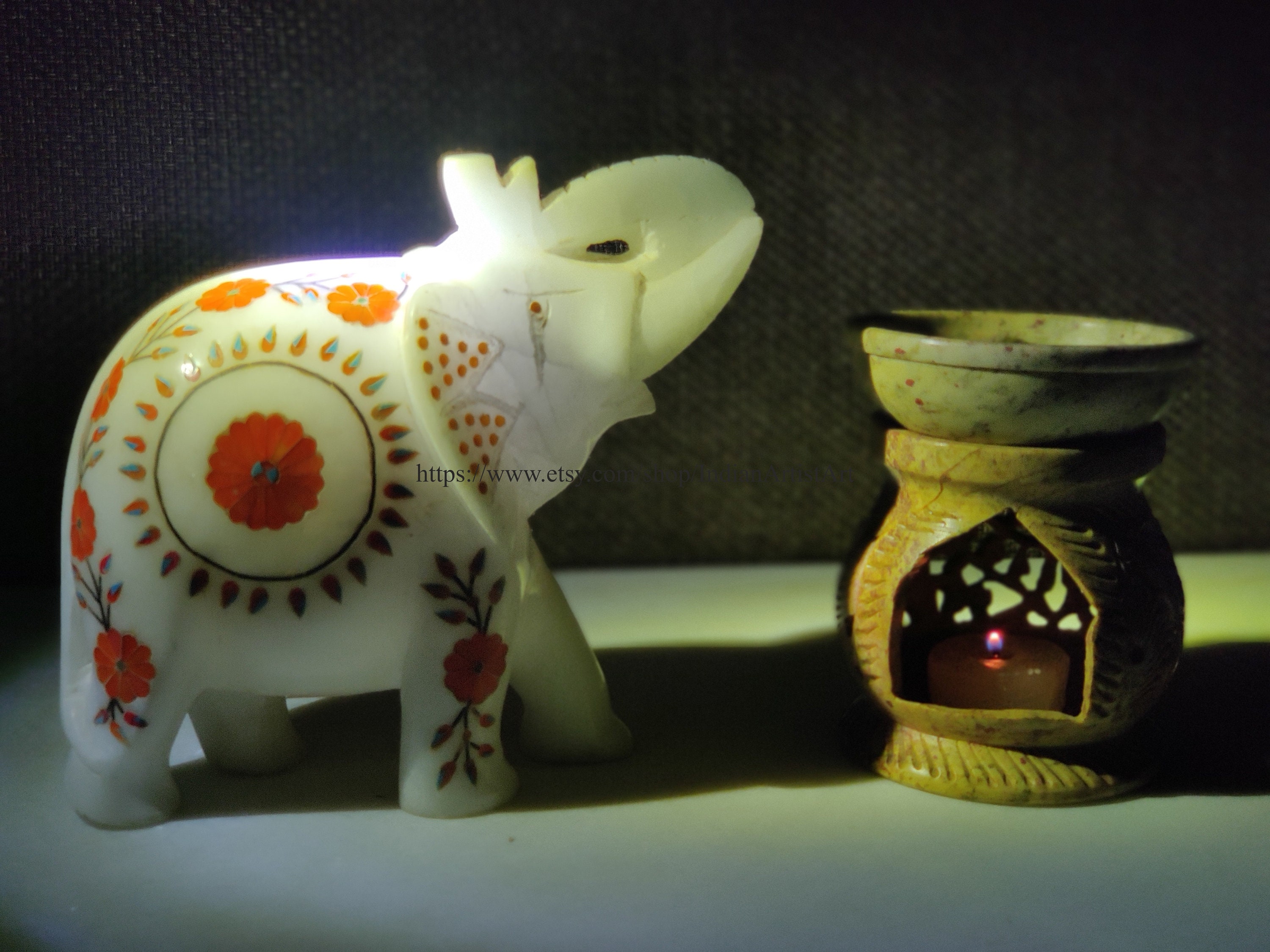 象嵌大理石象の置物：幸運を呼ぶ室内装飾 - Etsy 日本