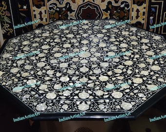 MOP Marble Dining Table Top / Mother of Pearl Inlay Dining Table / Handmade Table Top for Home Decoration / Black Dinner Table Top