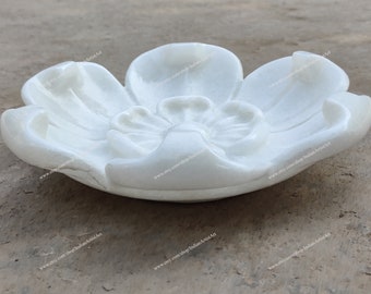 Handmade White Marble Urli Bowl, Floral Centerpiece (8 inch)