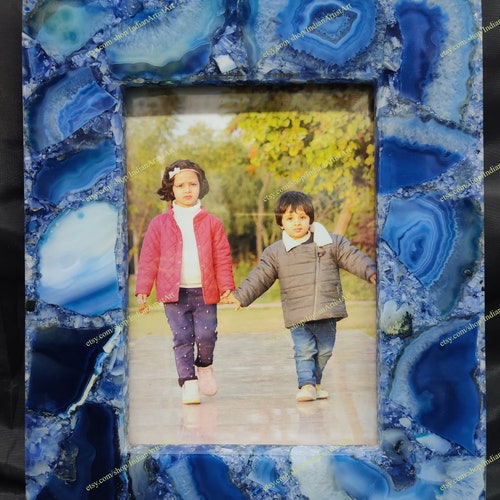 Photo Frames in Blue Agate Stone for 7 X 5 Size / hotsell Picture Frame for Home / Handmade Photo Frames made in Natural Hard Agate Stone for Gifts