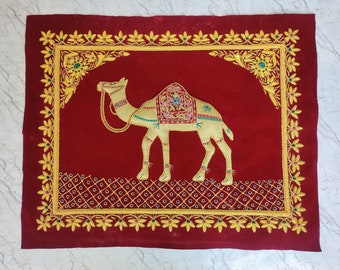 Camel design wall hanging tapestry / Dubai Camel Lovers Hand Embroidery / Semi Precious Stones Embroidery wall Panel, Indian handmade crafts