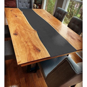 Acacia Wood Dining Table Top: Black Epoxy River Table, Live Edge