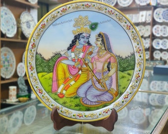 Radha and Krishna Gold Painting Plates / Home Decorative Collectible Plates / Gifts for Her / Hindu Wedding Gifts Idea / Corporate Gift Idea