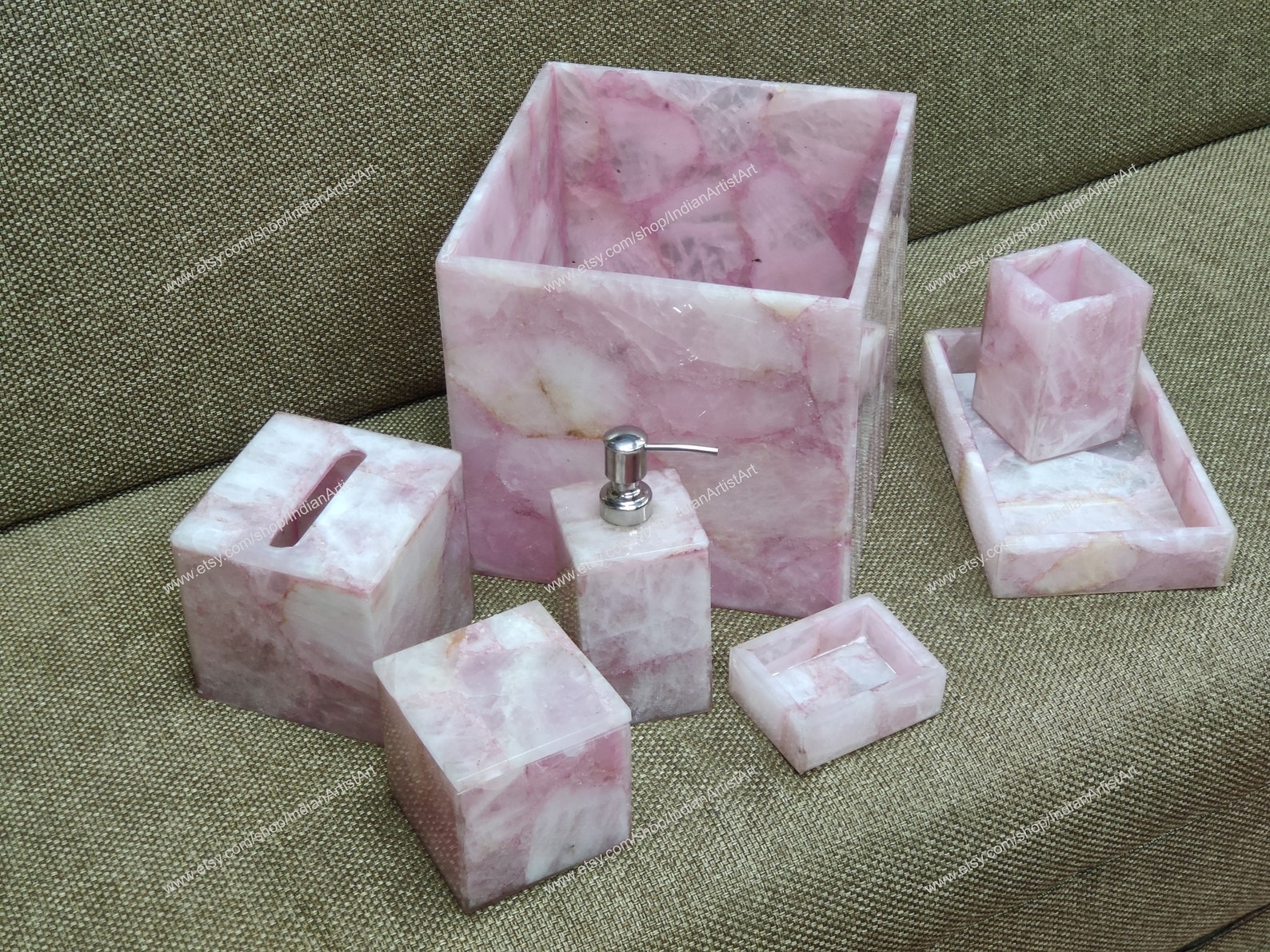 Pink Rose Quartz Bathroom Set / Set of Seven Pieces for Etsy
