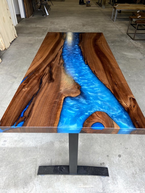 Epoxy Table Top / Wooden Resin Table Top / Blue River Epoxy Table Top /  Large Rectangular Wood Table / Wooden Table Top for Garden Décor 