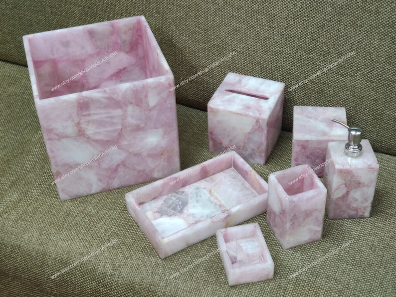 Pink Rose Quartz Bathroom Set / Set of Seven Pieces for Etsy