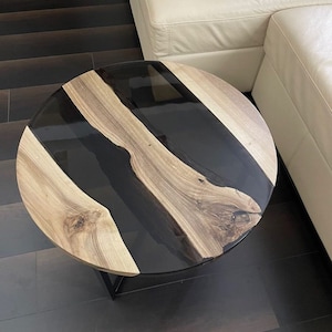 Wooden Epoxy Table Top with Black River / Indian Handmade Resin Table Top for living room decoration / Epoxy Table Top in Round Shape