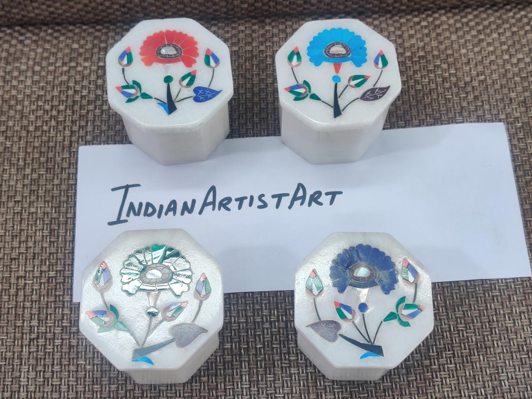 手作りのインド産大理石象嵌細工の箱 - 4個セット - Etsy 日本