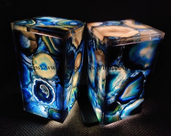 Handmade Blue Agate Table Lamp: Geode Slice Accent Light