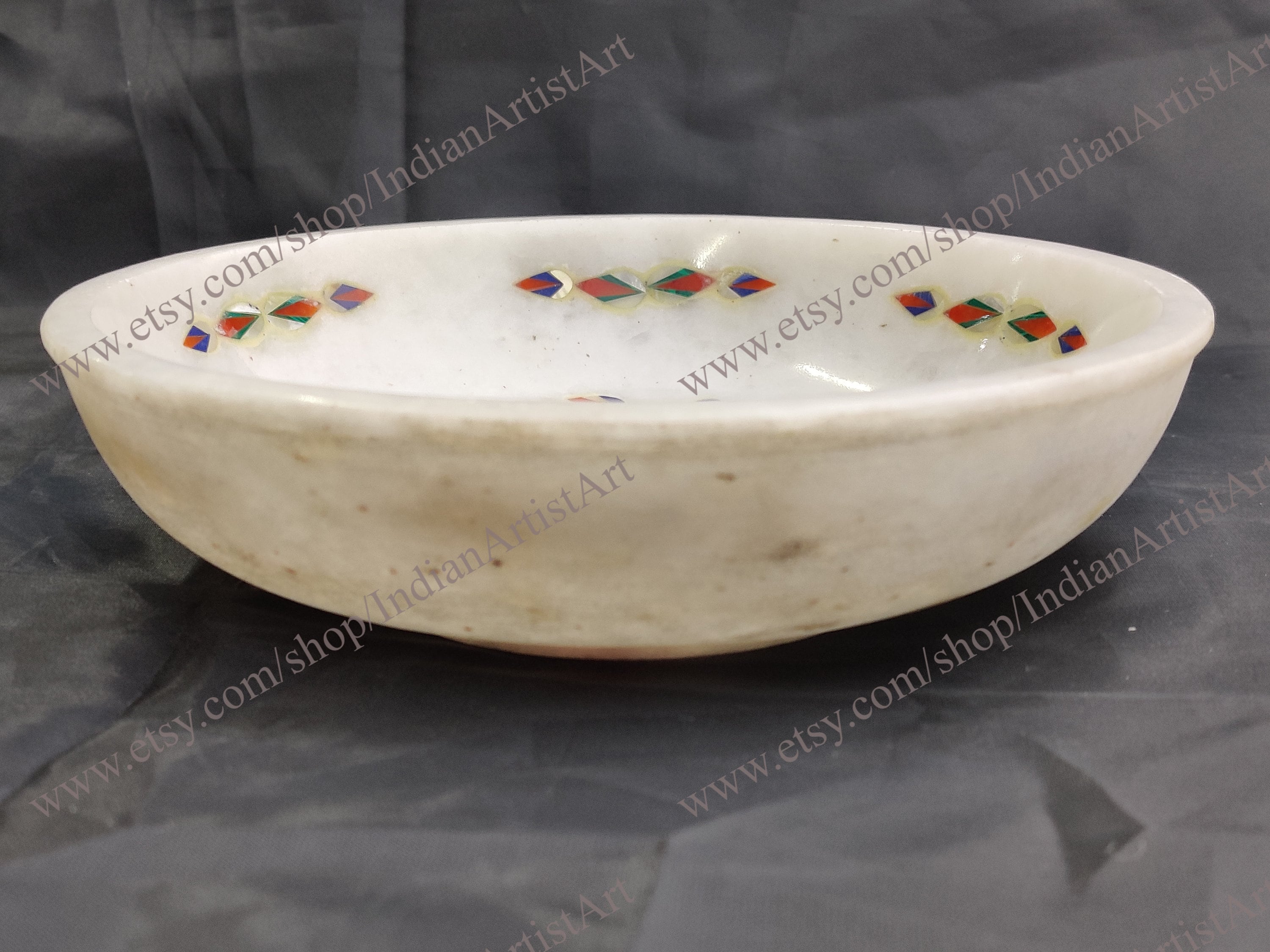 Handmade White Marble Bowl: Flower Inlay Art, Indian Decor (7x7x2 ...